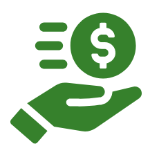 Open hand holding dollar sign symbol with list items, representing dental financial services and payment options.