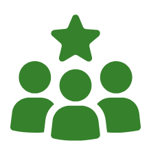 Group of people with star icon representing team, community, or customer reviews for dental practice.