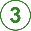 Green circle with white number 3 inside, representing step three of a dental process.